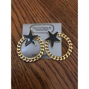 Cathy Ans Marsha For Cathrine Stein Gold Colored Chain & Star‎ Earrings
